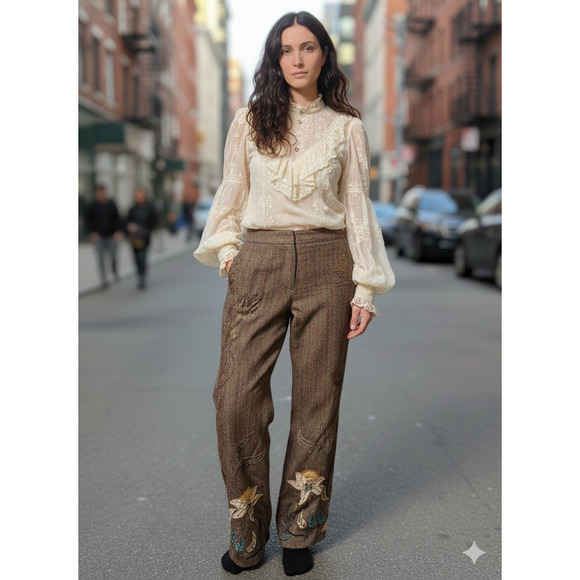 Y2K EXPRESS Herringbone Beaded embroidered sequin Dress Pants Boho Sz-Small - Picture 1 of 12